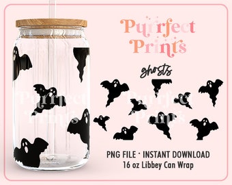Ghost Wrap for Libbey 16oz Can Glass PNG, 16oz Libbey Can Glass Tumbler, Libbey Coffee Cup, 16oz Can Wrap Cup, Glass Can Wrap PNG File