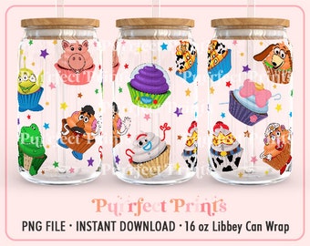 Juguete de dibujos animados libbey 16 oz diseño de sublimación PNG, Magic Can Glass Full Wrap png, 16 oz Tumbler Full Wrap Design, Full Glass Can Wrap PNG File