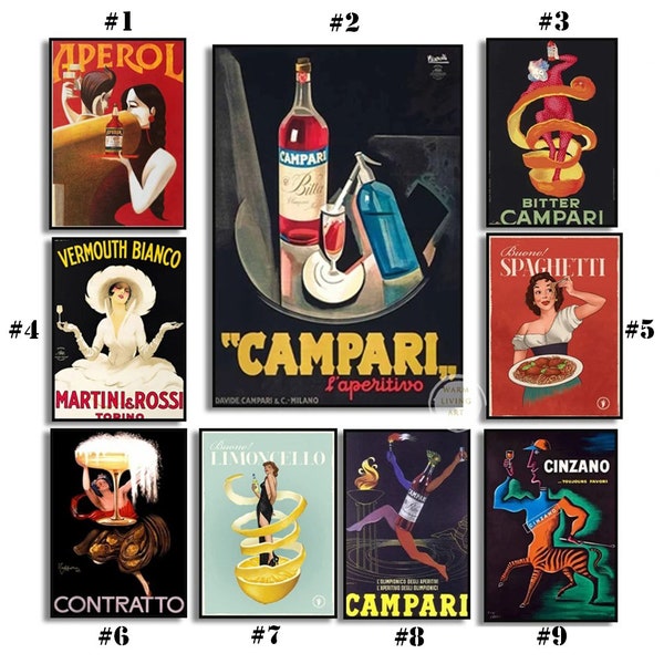 Vintage Campari Drink Posters Prints Aperol Liqueur Wall Pictures, Home Decor, Wall Art