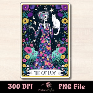 Le chat Lady Tarot carte PNG, conception de Sublimation squelette drôle, sorcière maman drôle chat amoureux des femmes T-Shirt tasse fichier PNG, téléchargement numérique