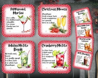 Christmas Cocktail Recipe Coaster Sublimation PNG Bundle (Digital Download)