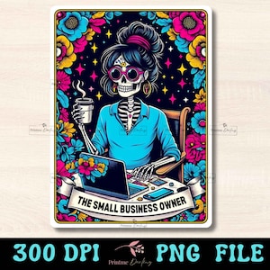 Kleinunternehmer Tarot Karte PNG, lustige Skelett Frauen Sublimationsdesign, Witchy Mom Boss Lady T-Shirt Becher PNG Datei, digitaler Download