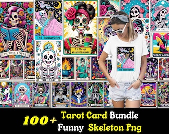 100+ Funny Tarot Card Bundle Png, Snarky Skeleton Sublimation Design, Trendy Witchy Sarcastic Skull Mom Tarot T-Shirt PNG Digital Download
