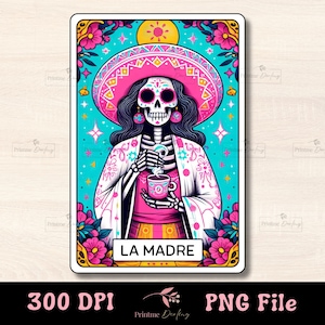 La Madre Tarot Card PNG Divertido diseño de sublimación de mamá mexicana, Día de las Madres Latinas Españolas Esqueleto Mama Loteria Camiseta Taza PNG Descargar