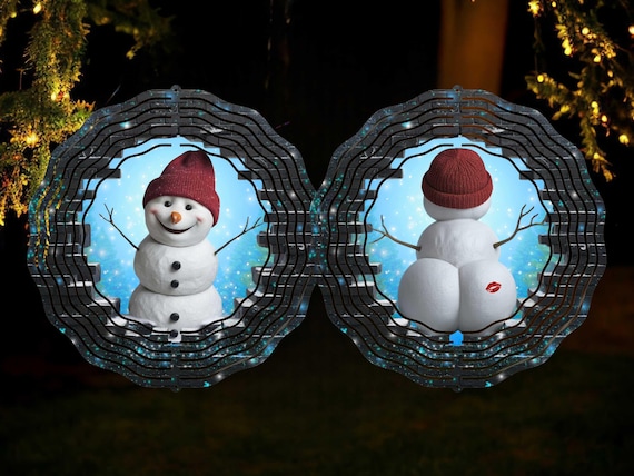 Christmas Wind Spinner PNG Funny Snowman Windspinner Sublimation Design Snowman Front Back 3D Christmas Ornament Breakthrough Png Download