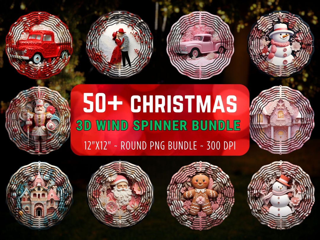 3D Christmas Wind Spinner Bundle, Santa Snowman Windspinner Png ...
