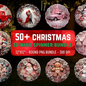 3D kerst windspinner bundel, kerstman sneeuwpop windspinner png sublimatie ontwerpen, kerst decor rond bord, digitale bestanden