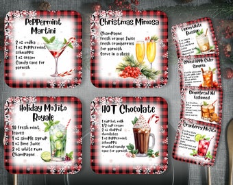 Christmas Square Coaster Sublimation Bundle, Christmas Coaster Bundle Cocktail Recipe Design PNG for Christmas Crafts Digital Download File
