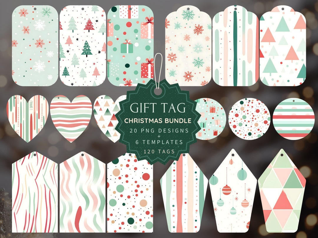 Printable Christmas Gift Tags PNG Bundle, Watercolor Round Gift Tag Template Christmas ...