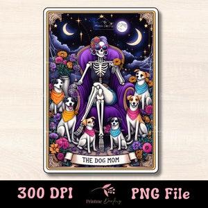 Cartão de tarô engraçado da mãe de cachorro PNG, design de sublimação de esqueleto sarcástico, bruxa gótica amante de cachorro mãe camiseta caneca arquivo PNG, download digital