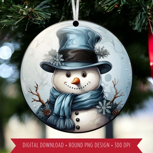 Western Snowman 3D Ornament Christmas Sublimation Design, Round Christmas Png Designs, Digital Ornaments File, Instant Download