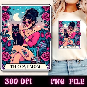 A carta de tarô da mãe do gato PNG, design engraçado de sublimação da mamãe do gato, bruxa da moda amante de gato gótico mãe camiseta caneca arquivo PNG, download digital