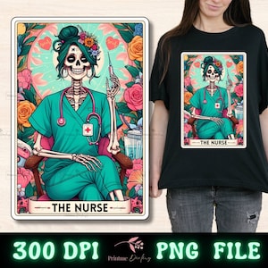 La tarjeta del tarot de la enfermera PNG, divertido diseño de sublimación de la enfermera esqueleto, mamá bruja divertida camiseta del estudiante de enfermería taza archivo PNG, descarga digital