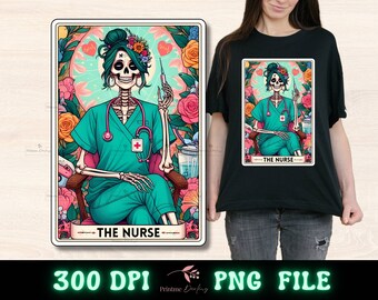 Die Krankenschwester-Tarot-Karte PNG, lustige Skelett-Krankenschwester-Sublimationsdesign, Witchy Mom Lustige Krankenpflege-Studenten-T-Shirt Becher PNG-Datei, digitaler Download