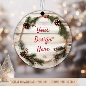 Personalisierte Familie Ornament Sublimation Design Vorlage, Weihnachtskranz Foto Runde Ornament PNG, Foto-Denkmal, Vintage, digitale Datei