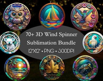 70+ Wind Spinner Png Sublimation Design Bundle, 3D Wind Spinner Bundle, Round Stained Glass Designs, Instant Digital Download