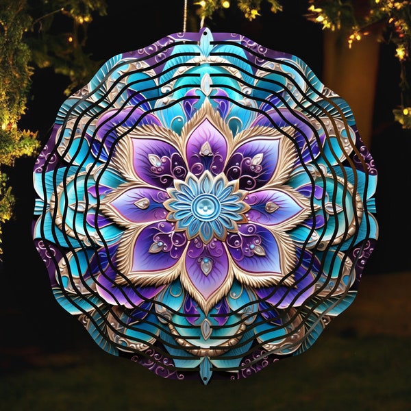 Mandala Wind Spinner Png Turquoise Floral Mandala Wind Spinner Sublimation Designs, Instant Download, Round PNG File, Garden Spinner Png