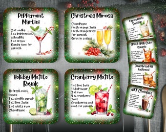 Christmas Square Coaster Sublimation Bundle, Christmas Coaster Bundle Cocktail Recipe Design PNG for Christmas Crafts Digital Download File