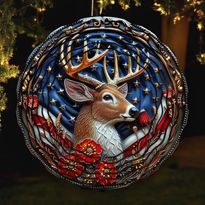 Amerikanische Flagge Hirsch 3D Wind Spinner Png Buck Jagd Wind Spinner Sublimation Designs, sofortiger Download, runde PNG Datei, Outdoor Spinner Png