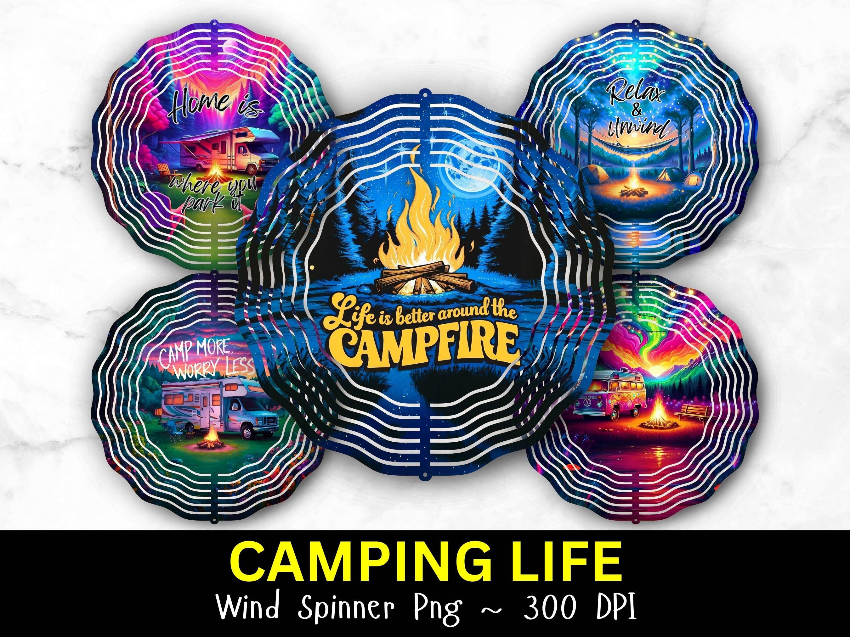 Camping Wind Spinner Bundle PNG, RV Camping Wind Spinner Sublimation Design, Camping Sayings Campfire Camper Life Windspinner Png Download