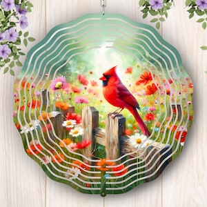 Cardinal Wind Spinner PNG, Red Cardinal Bird Wind Spinner Sublimation Design, Watercolor Flowers Cardinal Windspinner Png Digital Download