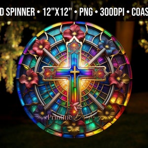 3D Western Cross Wind Spinner Design, Round Stained Glass Sublimation Png, Religious Spinner, Suncatcher Png , Digital Download