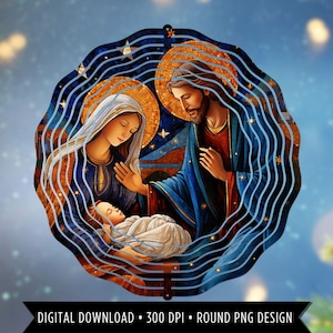 Jesus Wind Spinner Sublimacja Projekt, Christian Windspinner PNG Okrągły Witraż Boże Narodzenie Scena Narodzenia Png Cyfrowy Plik Do Pobrania