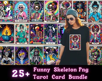 25 grappige tarotkaartbundel png, vrouw skelet moeder sublimatie ontwerp, Witchy Vibes, Snarky Skull moeder T-shirt mok png digitale download