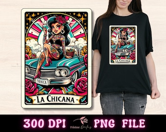 La Chicana Tarot Karte PNG Lustiges mexikanisches Sublimationsdesign, Chola Loteria Png, Chingona Latein Frau T-Shirt Becher PNG Digital Download