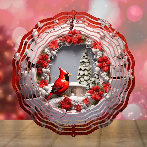 Conceptions de sublimation 3D Cardinal Wind Spinner, Christmas Wind Spinner Png, 3D Christmas Break Through PNG Round Image Digital Download File