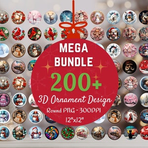 200 Weihnachtsschmuck Bundle PNG Runde Sublimationsentwürfe, 3D Weihnachten Durchbruch Ornament Bundle, digitale Download-Dateien