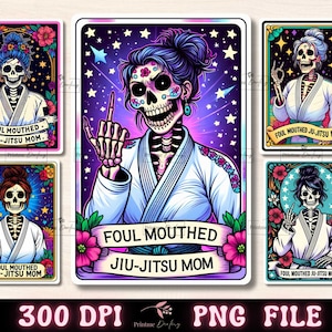 Jiu Jitsu Mom Tarot Karte PNG, lustiges sarkastisches Skelett Sublimationsdesign, Kampfkunst Karate Mom T-Shirt Becher PNG Datei, digitaler Download