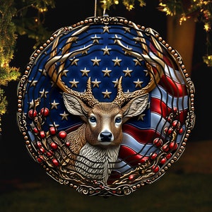 Amerikanische Flagge Hirsch 3D Wind Spinner Png Buck Jagd Wind Spinner Sublimation Designs, sofortiger Download, runde PNG Datei, Outdoor Spinner Png
