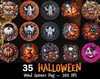 35 Halloween Wind Spinner PNG Bundle, Pumpkin Ghost Fall Wind Spinner Sublimation Bundle Cute Ghost Front And Back Round Png Download