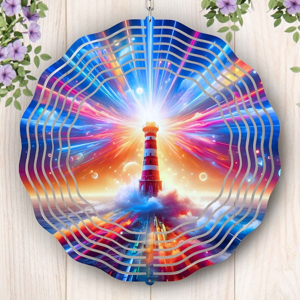 Lighthouse Wind Spinner PNG, Beach Wind Spinner Sublimation Design, Nautical Colorful Ocean Light House Windspinner Png Digital Download