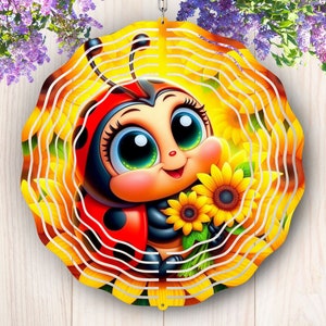 Girasole, coccinella, girandola eolica, png, disegno a sublimazione, girandola eolica, download digitale, file PNG rotondo, modello png per decorazioni da giardino coccinella