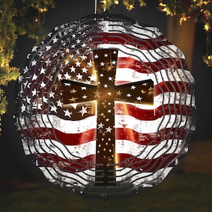 Rustic American Flag Cross Wind Spinner PNG, Patriotic Windspinner Sublimation Design Template Independence Day Spinner Png Digital Download