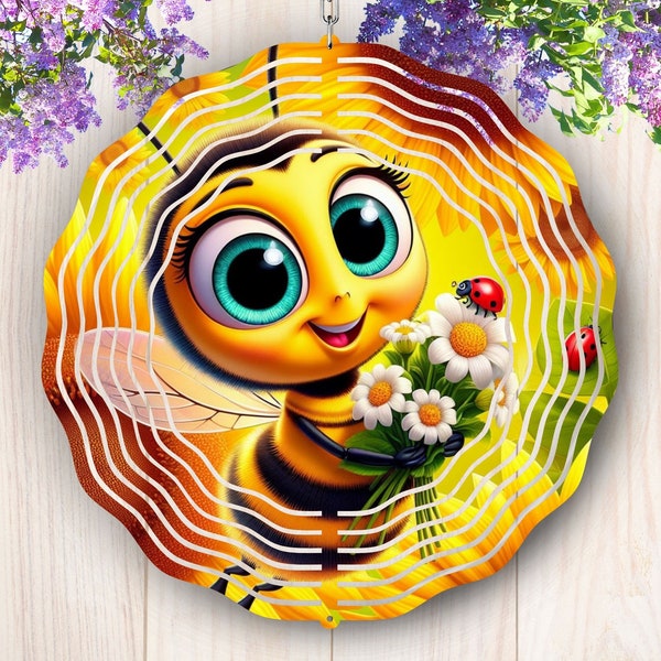 Happy Bee Wind Spinner Png Sunflower Bee Wind Spinner Sublimation Design, Digital Download Round PNG File, Cute Bee 3D Windspinner Template