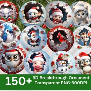 Lot de boules de Noël 3D PNG pour sublimation, décorations rondes de Noël, fichier numérique à téléchargement Png 2023