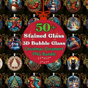 3D Christmas Round Ornament PNG Bundle, Stained Glass Ornaments Sublimation Designs, Colorful Christmas, Snow Globe Ornaments Digital File
