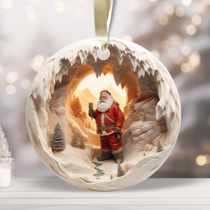 Adorno de Navidad de Papá Noel 3D Diseño de sublimación PNG, Adornos redondos de Navidad 3D PNG, Romper cerámica a través de PNG, Posavasos, Archivo digital