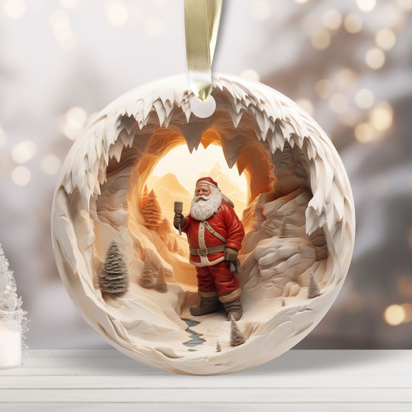 3D Santa Christmas Ornament PNG Sublimation Design, 3D Christmas Round Ornaments PNG, Ceramic Break Through PNG, Coasters, Digital File