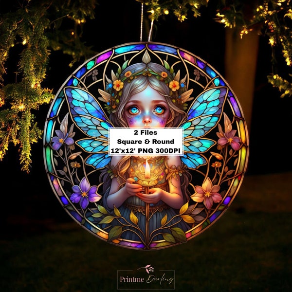 Whimsical Fairy Stained Glass  Wind Spinner Designs Sublimation Png, Yard Spinner Png, Suncatcher, Stained Glass Paper, Instant Download