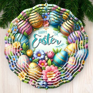 Joyeuses Pâques girouette sublimation dessins fichier PNG numérique, girouette le jour de Pâques Png, oeuf de Pâques, fleurs printanières 3D ronde