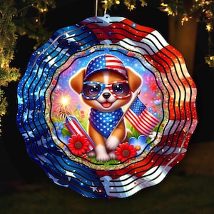 4th Of July Dog Wind Spinner Png, Patriotic Wind Spinner Sublimation Design, Cute Dog American Flag Windspinner Png Digital Download