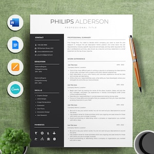Modern Resume Template for Google Docs, Word and Apple Pages Resume, 1-3 Page Resume & Cover Letter Template, Minimalist Resume, CV Template
