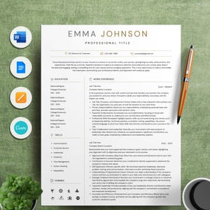 Professional Resume Template for Word, Pages, Google Docs + Business Card, Minimalist Resume, Resume CV, Clean Executive CV Template