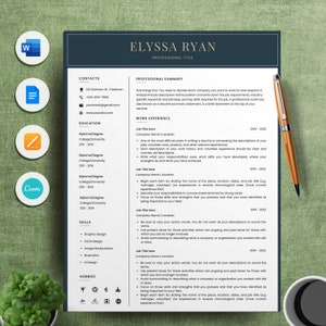 Resume Template, Resume Template Google Docs, Modern Resume Template Word, Resume and Cover Letter Template, Professional CV Template