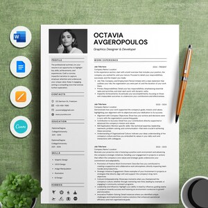 Resume Template with Photo, Professional Resume Template for Word & Pages, Clean CV Template with Picture, Resume and Cover Letter Template