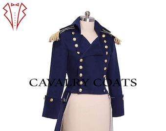 Men's 18th Century Navy Wool Coat: Colonial Military Regency Tailcoat